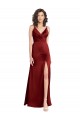 Cheap Faux Surplice Neckline Long Slim A-Line Formal Stretch Satin Bridesmaid Dress / Prom Dress UK