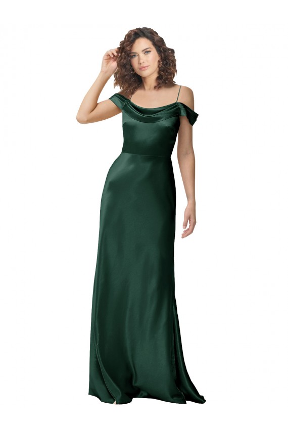 Cheap Off the Shoulder Sleeves Long Formal Stretch Satin Bridesmaid Dress / Prom Dress with Pleated Draped Neckline UK