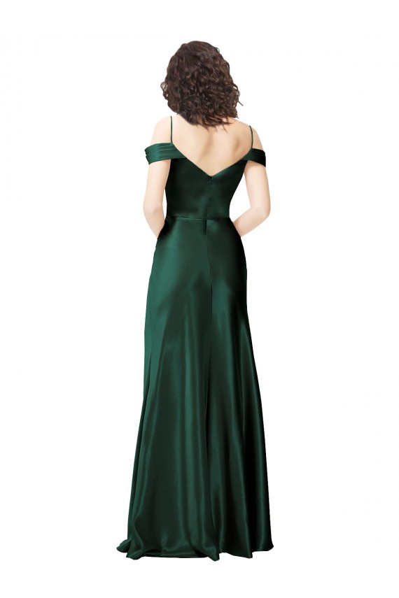 Cheap Off the Shoulder Sleeves Long Formal Stretch Satin Bridesmaid Dress / Prom Dress with Pleated Draped Neckline UK