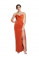 Cheap Front Cowl Neck Long Floor Length Formal Stretch Satin Bridesmaid Dress / Prom Dress with High Side Split UK