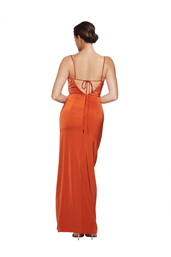 Cheap Front Cowl Neck Long Floor Length Formal Stretch Satin Bridesmaid Dress / Prom Dress with High Side Split UK