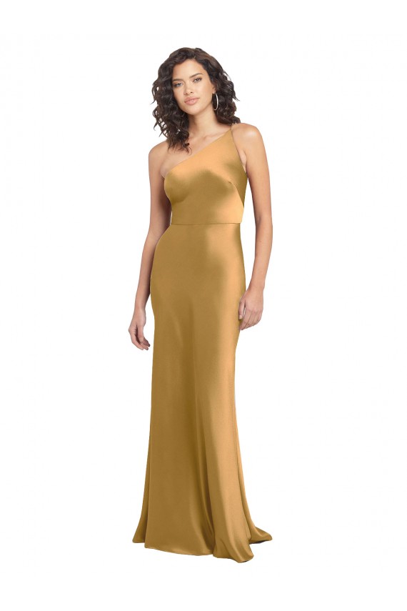 Cheap One Shoulder Long Floor Length Formal Stretch Satin Slip Bridesmaid Dress / Prom Dress UK