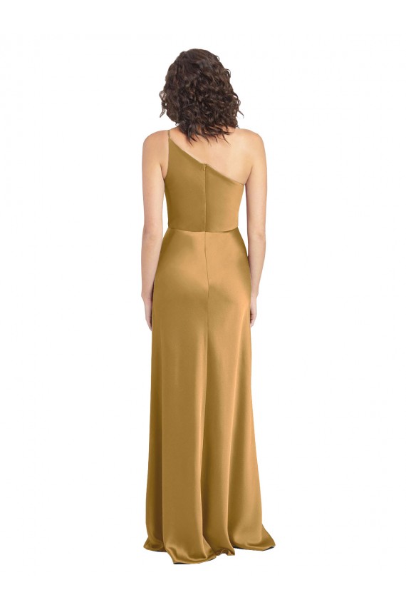 Cheap One Shoulder Long Floor Length Formal Stretch Satin Slip Bridesmaid Dress / Prom Dress UK