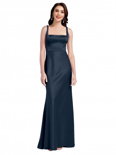 Cheap Square Neck A-Line Long Formal Stretch Satin Bridesmaid Dress / Prom Dress with Wide Straps UK