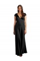 Cheap Plunging V-Neck Cap Cleeves Long Formal Stretch Satin Bridesmaid Dress / Prom Dress with Keyhole Back UK