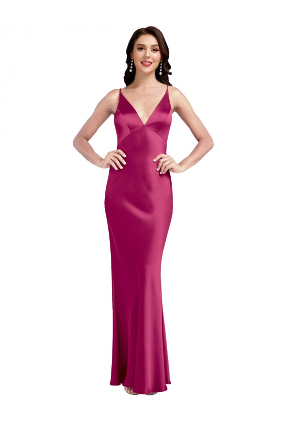 Cheap V-Neck Spaghetti Straps Slim Formal Stretch Satin Bridesmaid Dress / Prom Dress with Low Scoop Back UK