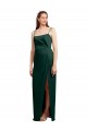 Cheap Sleek Straight Neckline Long Wrap Formal Stretch Satin Bridesmaid Dress / Prom Dress with Angled Pleats UK