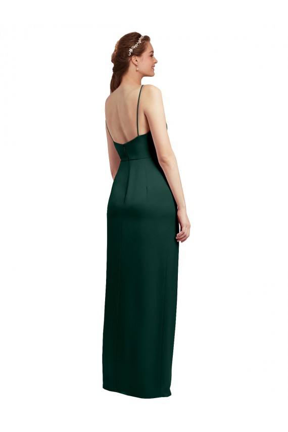 Cheap Sleek Straight Neckline Long Wrap Formal Stretch Satin Bridesmaid Dress / Prom Dress with Angled Pleats UK