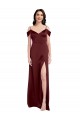 Cheap Draped Off the Shoulder Sleeves Slim A-Line Formal Stretch Satin Bridesmaid Dress / Prom Dress with Side Slit UK