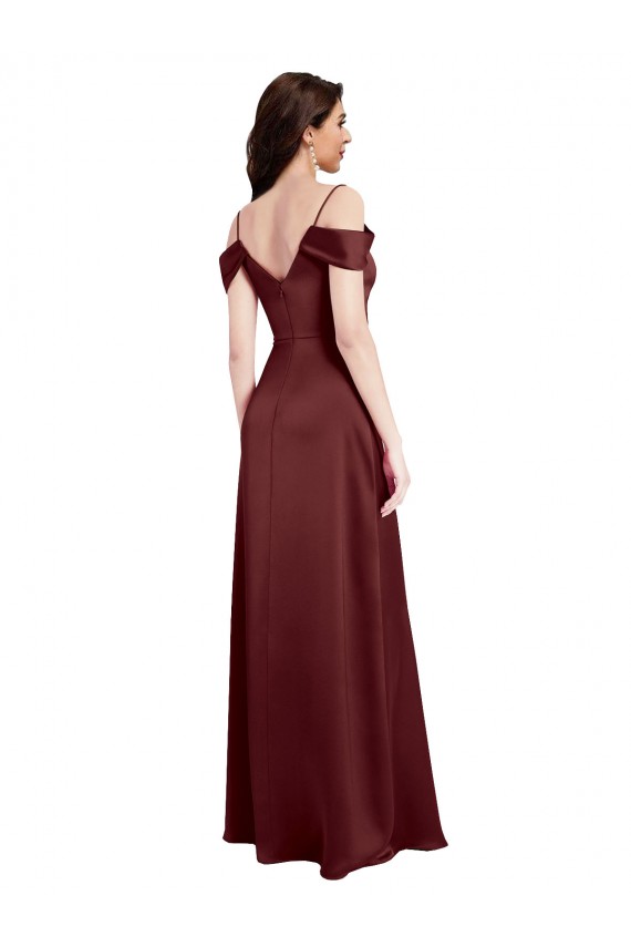 Cheap Draped Off the Shoulder Sleeves Slim A-Line Formal Stretch Satin Bridesmaid Dress / Prom Dress with Side Slit UK