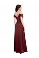 Cheap Draped Off the Shoulder Sleeves Slim A-Line Formal Stretch Satin Bridesmaid Dress / Prom Dress with Side Slit UK