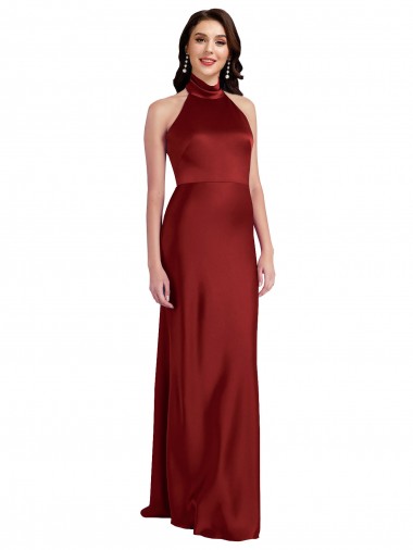 Cheap Backless Halter Long Formal Stretch Satin Bridesmaid Dress / Prom Dress UK