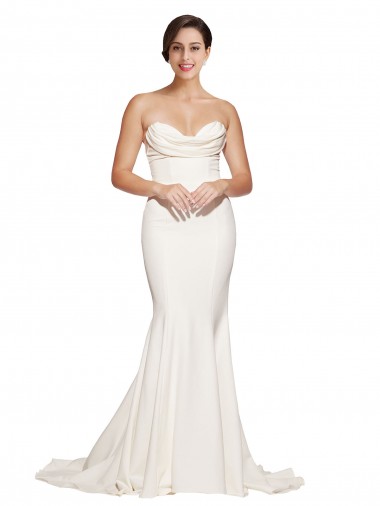 Cheap Strapless Cowl Neck Sweep Train Formal Stretch Satin Bridesmaid Dress / Prom Dress UK