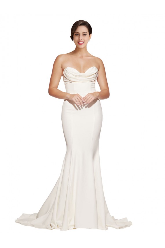 Cheap Strapless Cowl Neck Sweep Train Formal Stretch Satin Bridesmaid Dress / Prom Dress UK