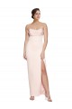 Cheap Cowl Neck Strapless Formal Stretch Satin Bridesmaid Dress / Prom Dress with High Split UK