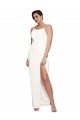 Cheap High Neck Formal Stretch Satin Bridesmaid Dress / Prom Dress with Low Back and Side Slit UK