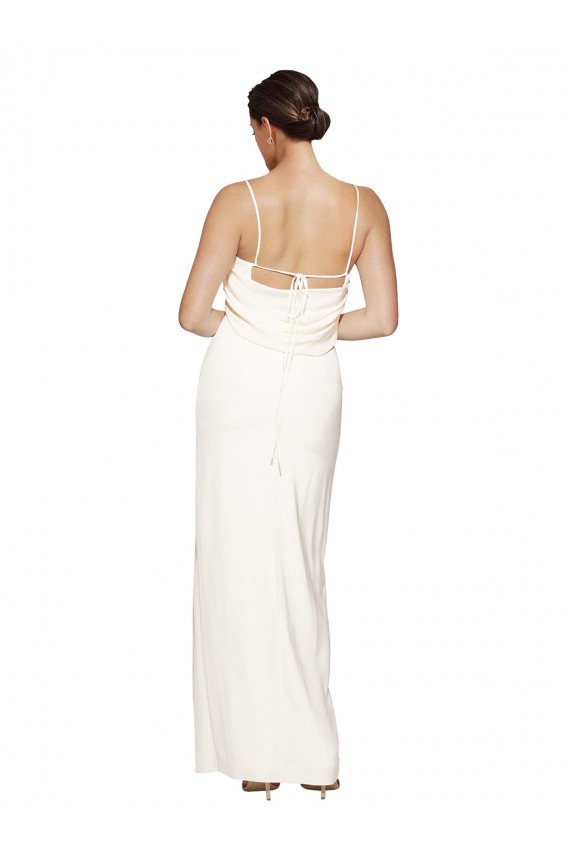 Cheap High Neck Formal Stretch Satin Bridesmaid Dress / Prom Dress with Low Back and Side Slit UK