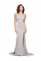 Cheap High Neck Low Back Long Full Length Formal Stretch Satin Bridesmaid Dress / Prom Dress UK