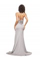 Cheap High Neck Low Back Long Full Length Formal Stretch Satin Bridesmaid Dress / Prom Dress UK