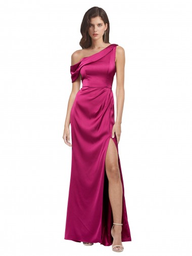 Cheap Off the Shoulder Short Sleeves Formal Stretch Satin Bridesmaid Dress / Prom Dress with Side Slit UK