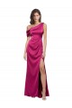 Cheap Off the Shoulder Short Sleeves Formal Stretch Satin Bridesmaid Dress / Prom Dress with Side Slit UK