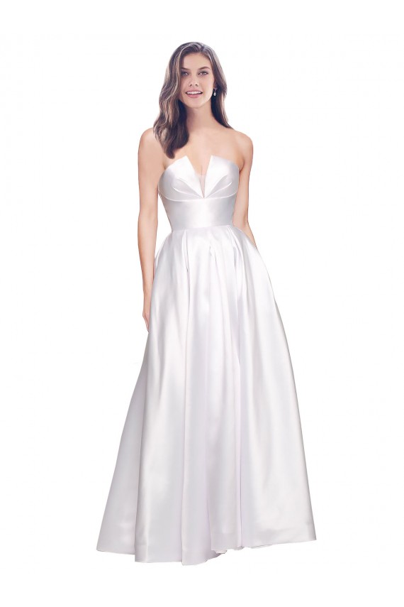 Cheap Full Length Strapless V-Cutout Formal Stretch Satin Bridesmaid Dress / Prom Dress UK
