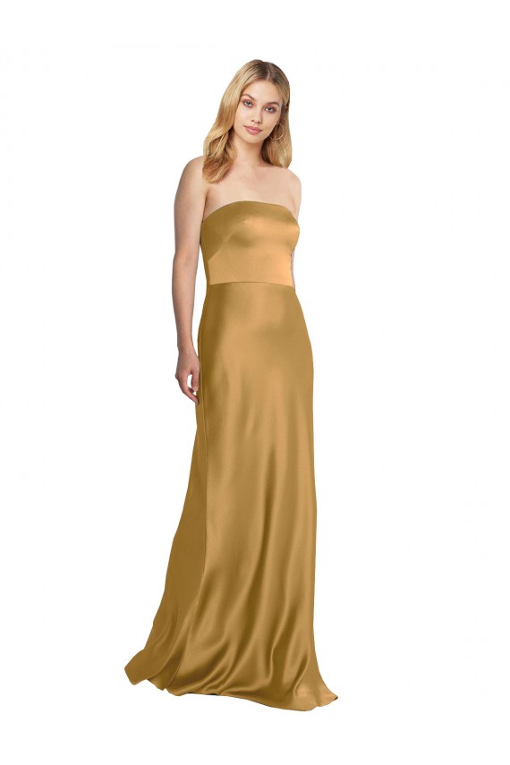 Cheap Sleek Strapless Long A-Line Formal Stretch Satin Bridesmaid Dress / Prom Dress UK