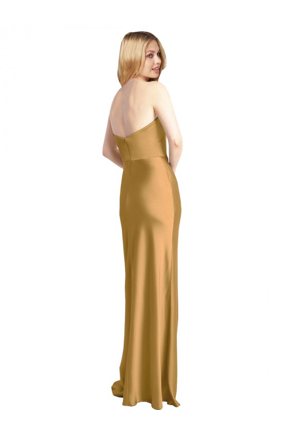 Cheap Sleek Strapless Long A-Line Formal Stretch Satin Bridesmaid Dress / Prom Dress UK