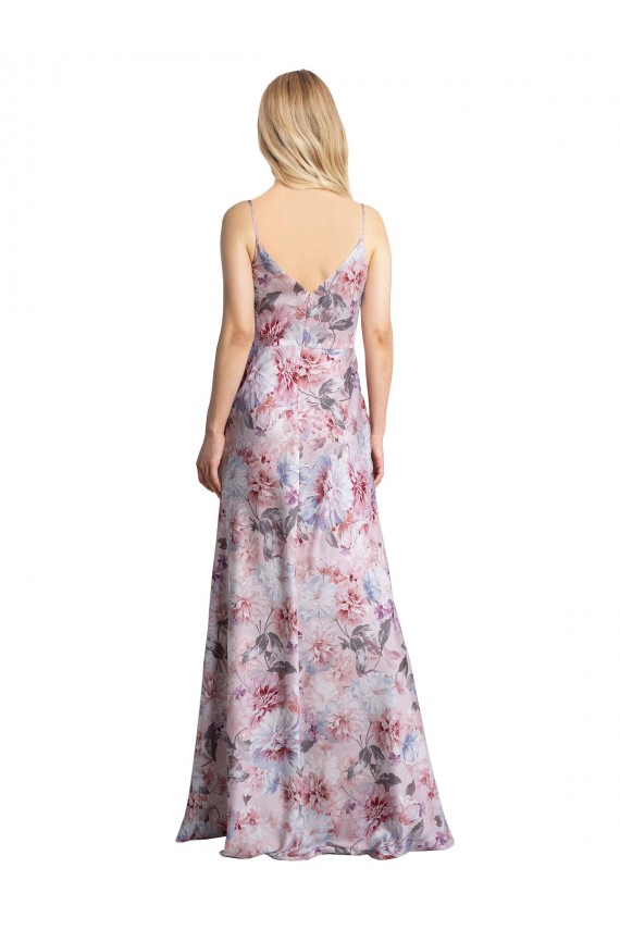 Cheap Draped Cowl Neck Long Printed Formal Stretch Satin Bridesmaid Dress UK