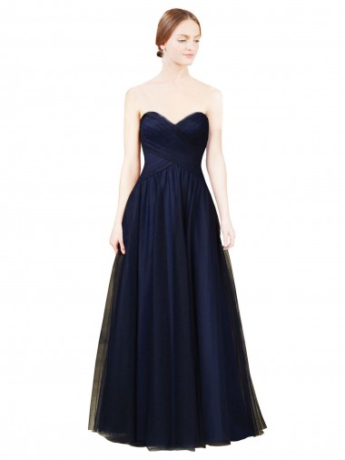 Cheap Draped Bodice Sweeheart Long Tulle Bridesmaid Dress UK