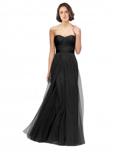 Cheap Long Tulle Bridesmaid Dress with Sweetheart Neckline and Belt UK