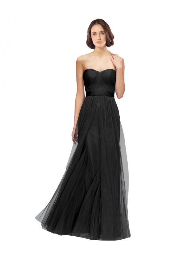 Cheap Long Tulle Bridesmaid Dress with Sweetheart Neckline and Belt UK
