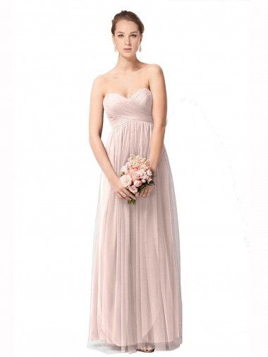 Cheap Long Sweetheart Tulle Bridesmaid Dress with Shirred Criss Cross Bodice UK
