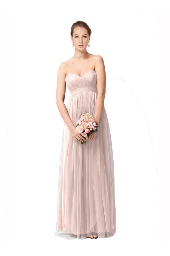 Cheap Long Sweetheart Tulle Bridesmaid Dress with Shirred Criss Cross Bodice UK