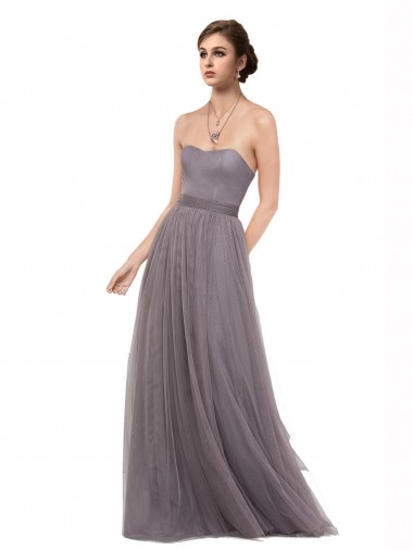 Cheap Strapless Tulle Bridesmaid Dress with Waistband UK