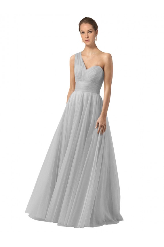 Cheap Floor Length Tulle Bridesmaid Dress with Shirred One Shoulder Bodice UK