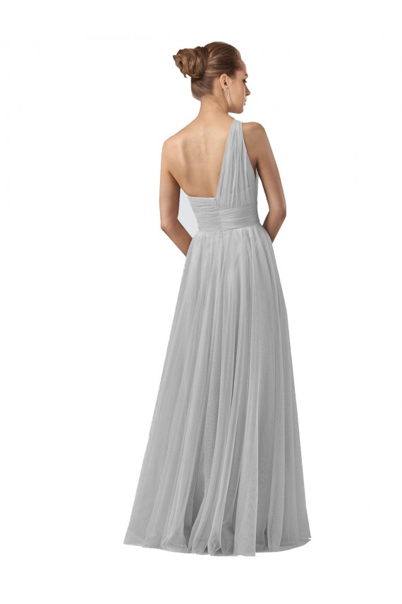 Cheap Floor Length Tulle Bridesmaid Dress with Shirred One Shoulder Bodice UK