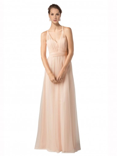 Cheap Sweetheart A-Line Tulle Bridesmaid Dress with Shirred Bodice UK