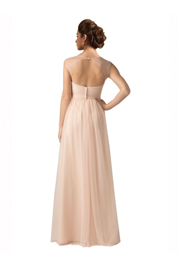 Cheap Illusion Sleeves Tulle Bridesmaid Dress with Shirred Bodice and Sweetheart Neckline UK