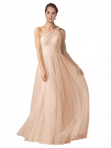 Cheap Illusion One Shoulder Tulle Bridesmaid Dress with Shirred Bodice UK