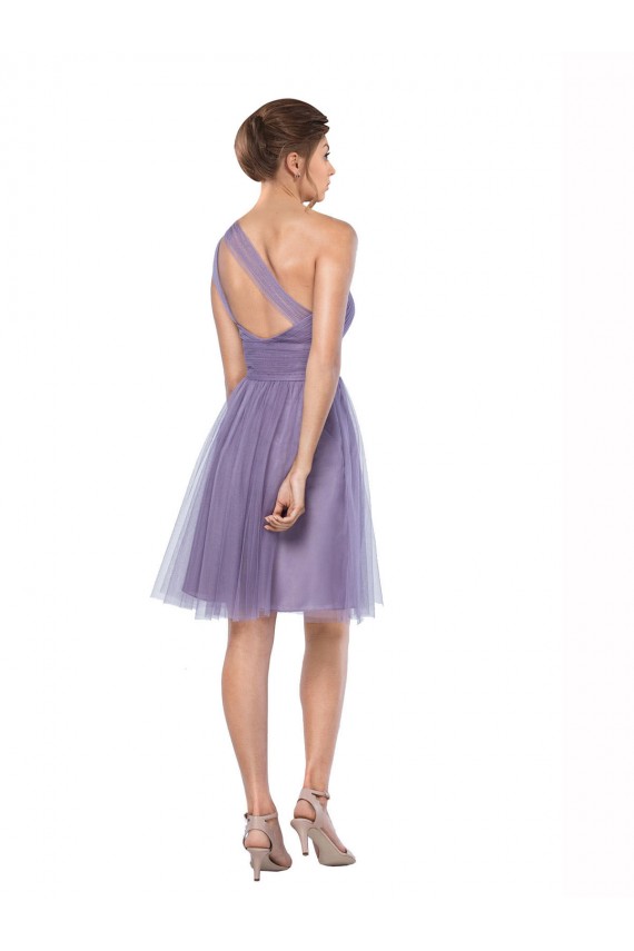 Cheap One Shoulder Short Knee Length Tulle Bridesmaid Dress UK