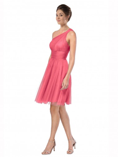 Cheap One Shoulder Short Knee Length Tulle Bridesmaid Dress UK