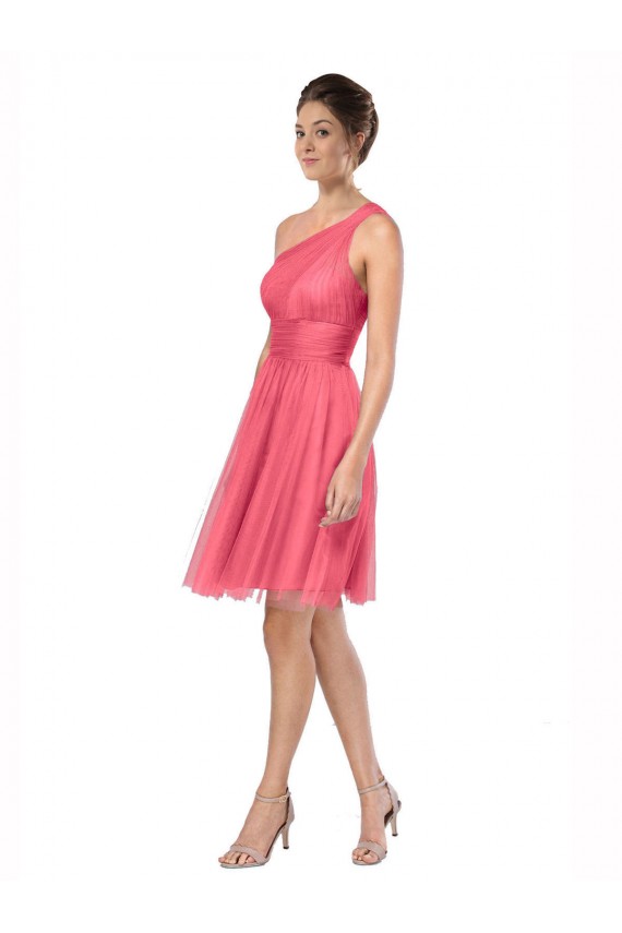 Cheap One Shoulder Short Knee Length Tulle Bridesmaid Dress UK