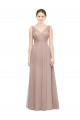 Cheap Full Length Draped Long V-Neck Tulle Bridesmaid Dress UK