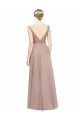 Cheap Full Length Draped Long V-Neck Tulle Bridesmaid Dress UK