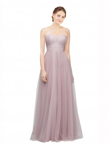 Cheap Sweetheart Neckline Long Tulle Bridesmaid Dress with Lace Bodice UK
