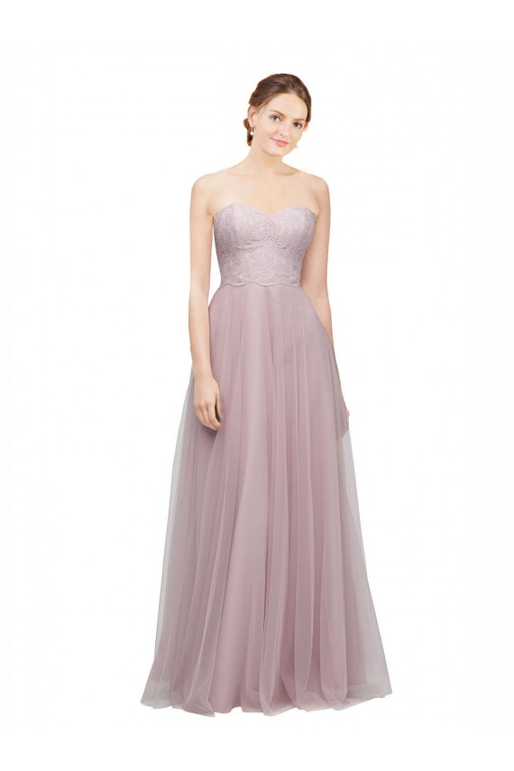 Cheap Sweetheart Neckline Long Tulle Bridesmaid Dress with Lace Bodice UK