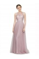 Cheap High Neck Long Tulle Bridesmaid Dress with Lace Bodice UK