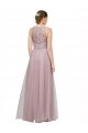 Cheap High Neck Long Tulle Bridesmaid Dress with Lace Bodice UK