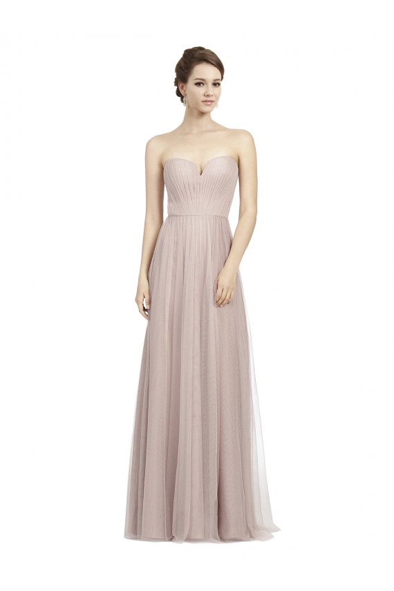 Cheap Long Strapless Tulle Bridesmaid Dress with Pleated Bodice UK